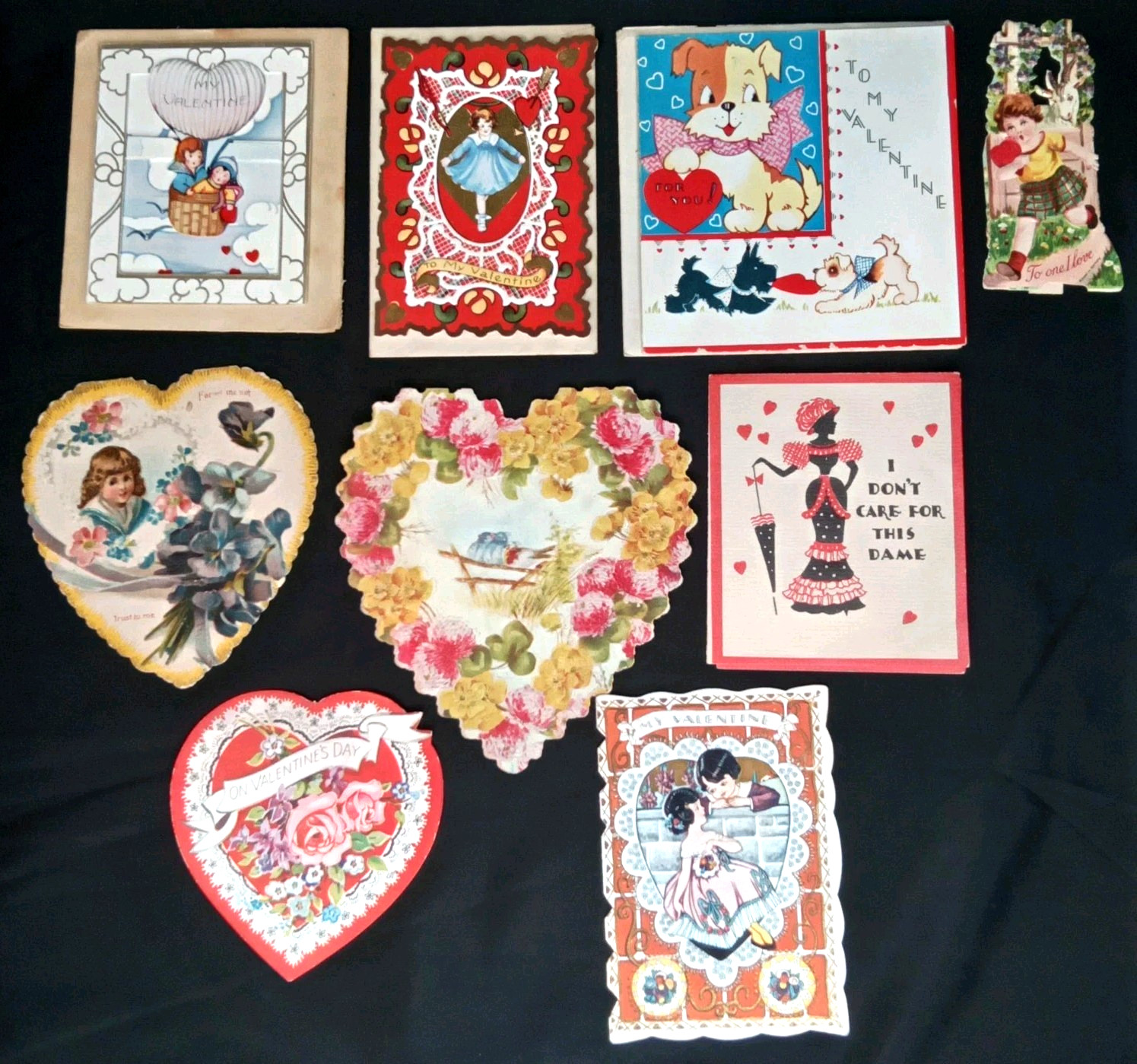 VTG Antique Valentine\'s Day Cards Lot Of 9 1920s-1950s Die Cut Embossed Ephemera