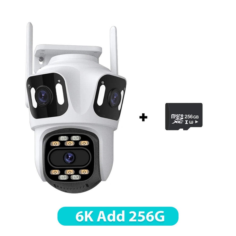 WiFi Camera 6K 8MP HD Outdoor Three Lens Three Screen Auto Tracking Security Pro