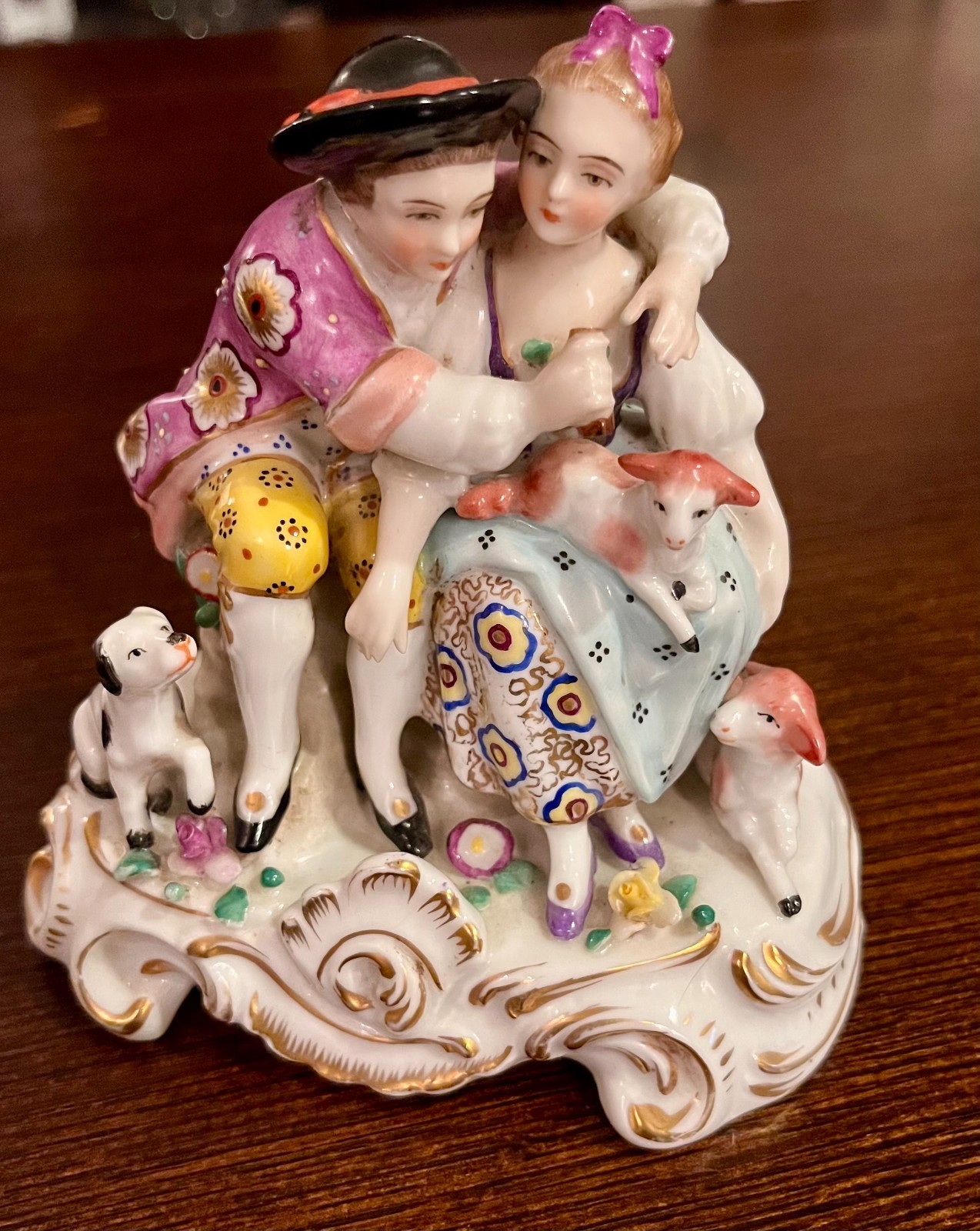 Antique 19thC German porcelain pastoral couple_ Sitzendorf / Kalk style
