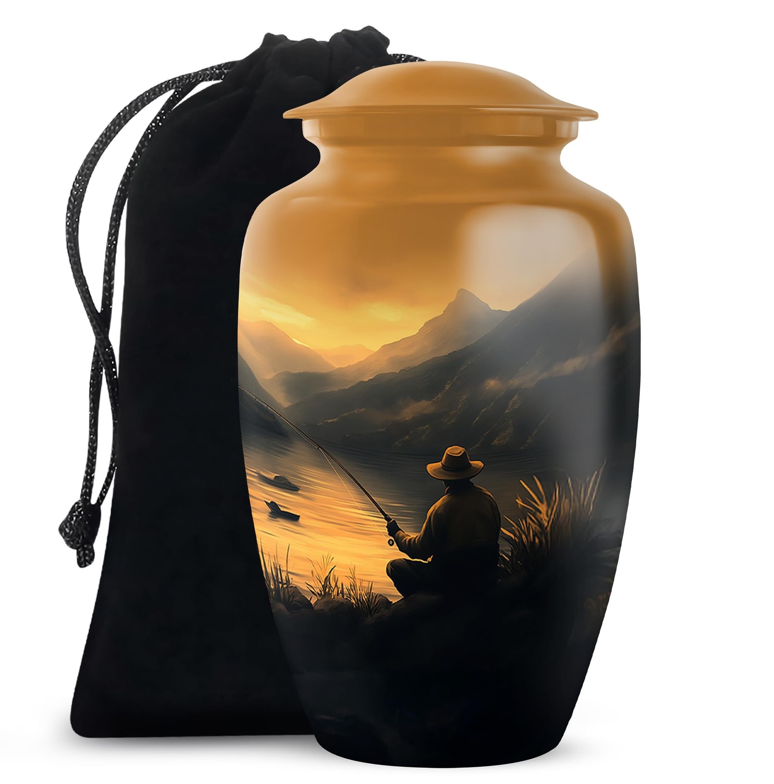 Fishing Cremation Urns 6Inch for Human Ashes Fisherman Funeral Urn for Fishing Cremation Urns 6Inch for Human Ashes Fisherman Funeral Urn for