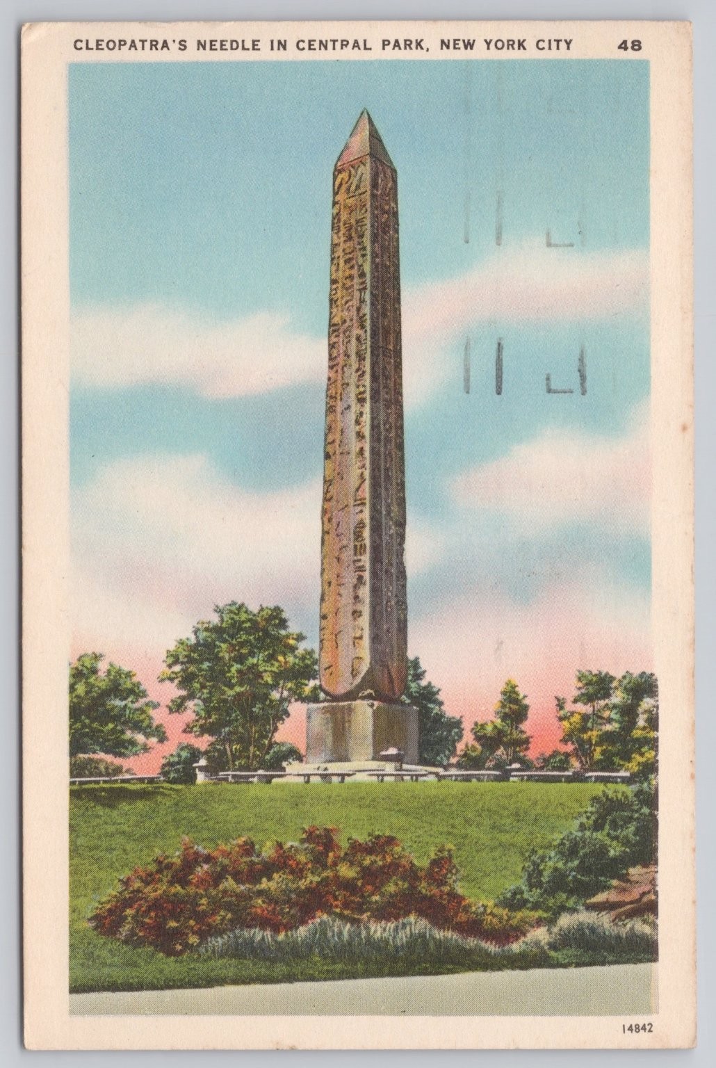 Vintage Cleopatra\'s Needle Central Park NYC Obelisk Postcard 1948