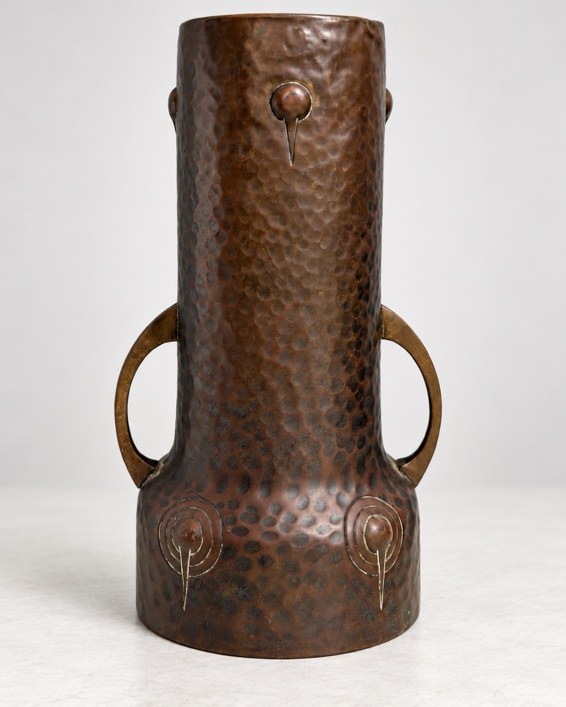 Antique WMF Jugendstil Art Nouveau Hammered Copper Brass Vase 11.25” Germany