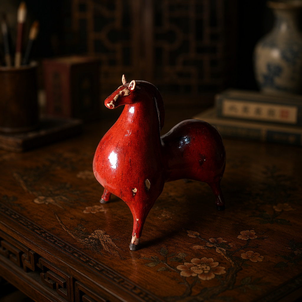 Vintage Shiwan Flambé Red Glazed Ceramic Horse Vintage Shiwan Flambé Red Glazed Ceramic Horse