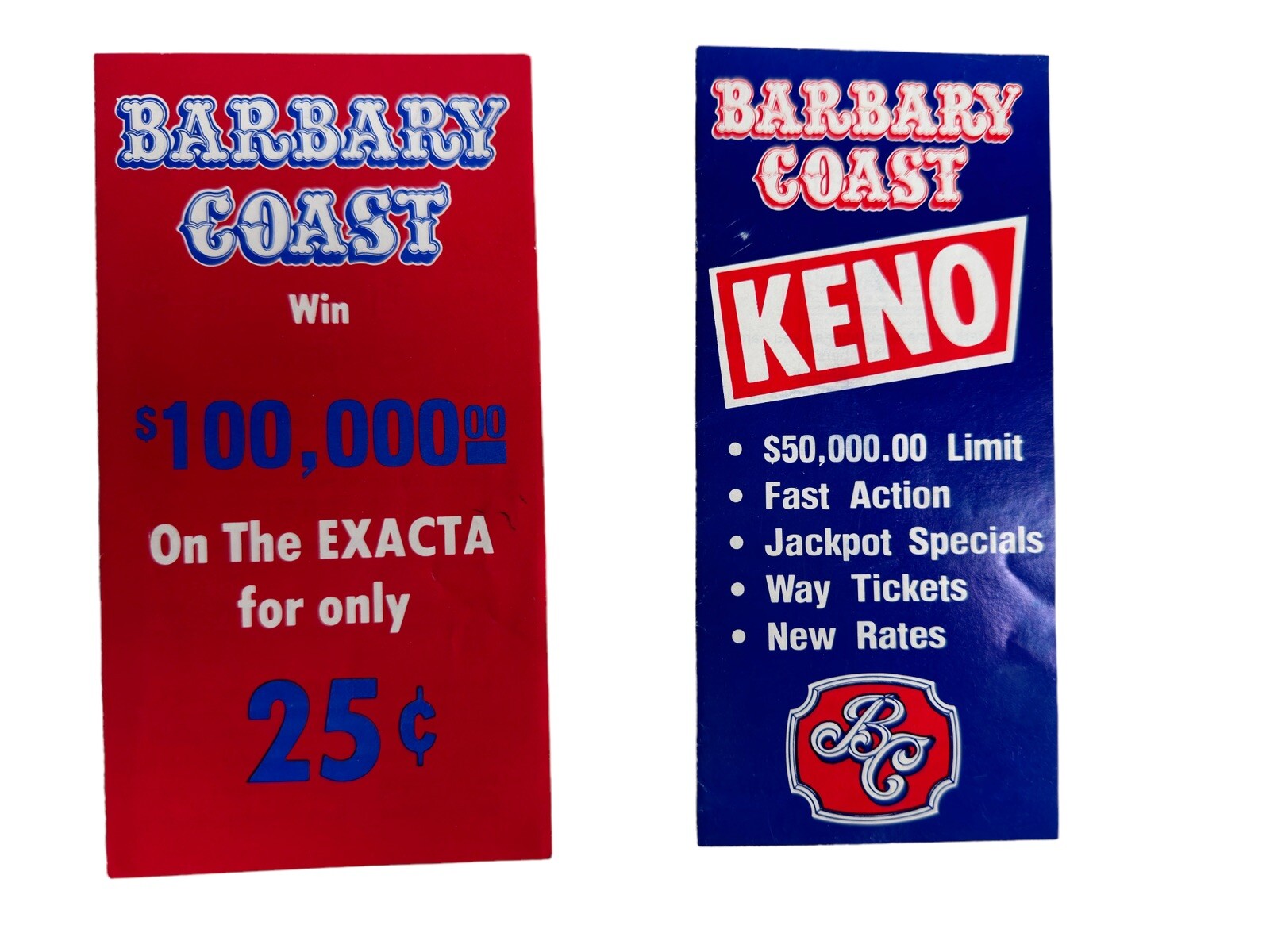 Vintage Barbary Coast Las Vegas Keno Exacta Rule Cards Pamphlet Casino Gambling
