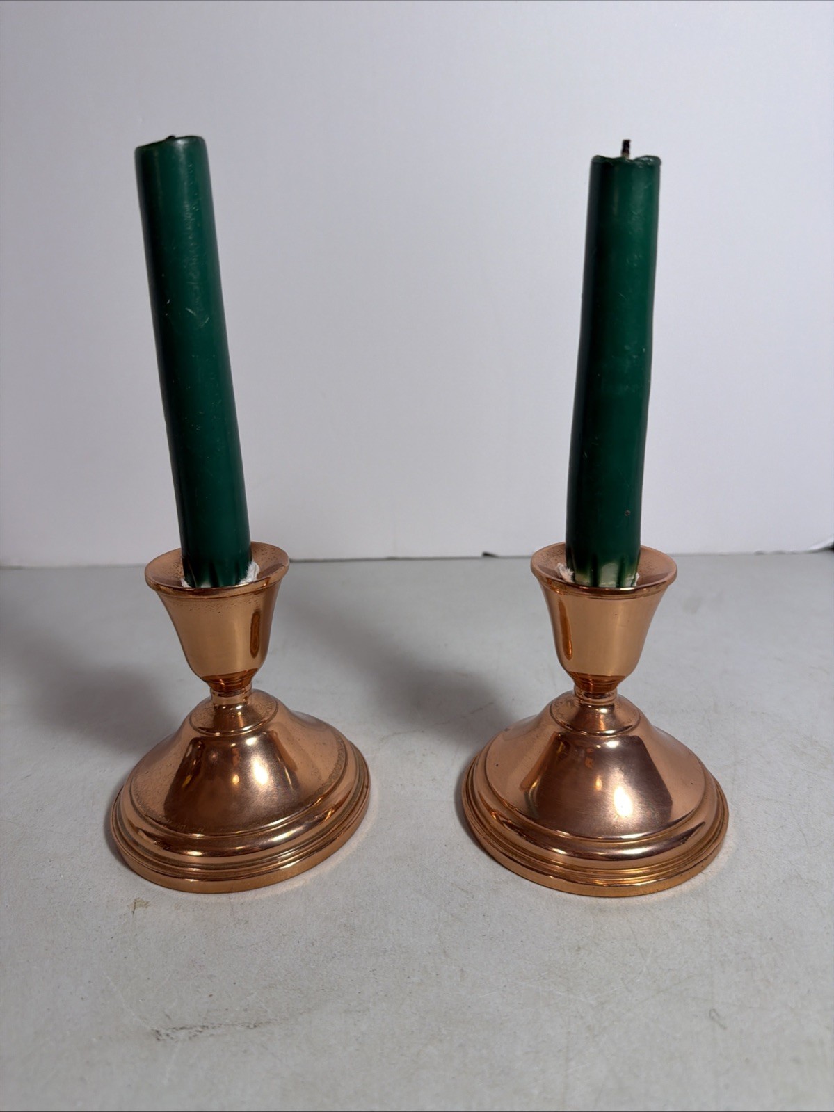 2 Vintage Weighted Copper Candlestick Candle Holders