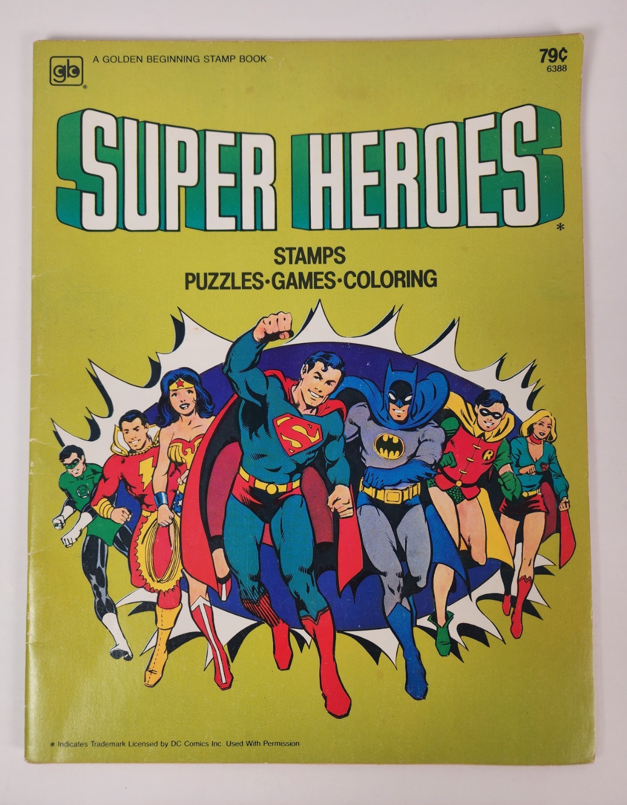 1980 SUPER HEROES STAMP BOOK BATMAN SUPERMAN UNUSED DC COMICS GOLDEN PRESS 