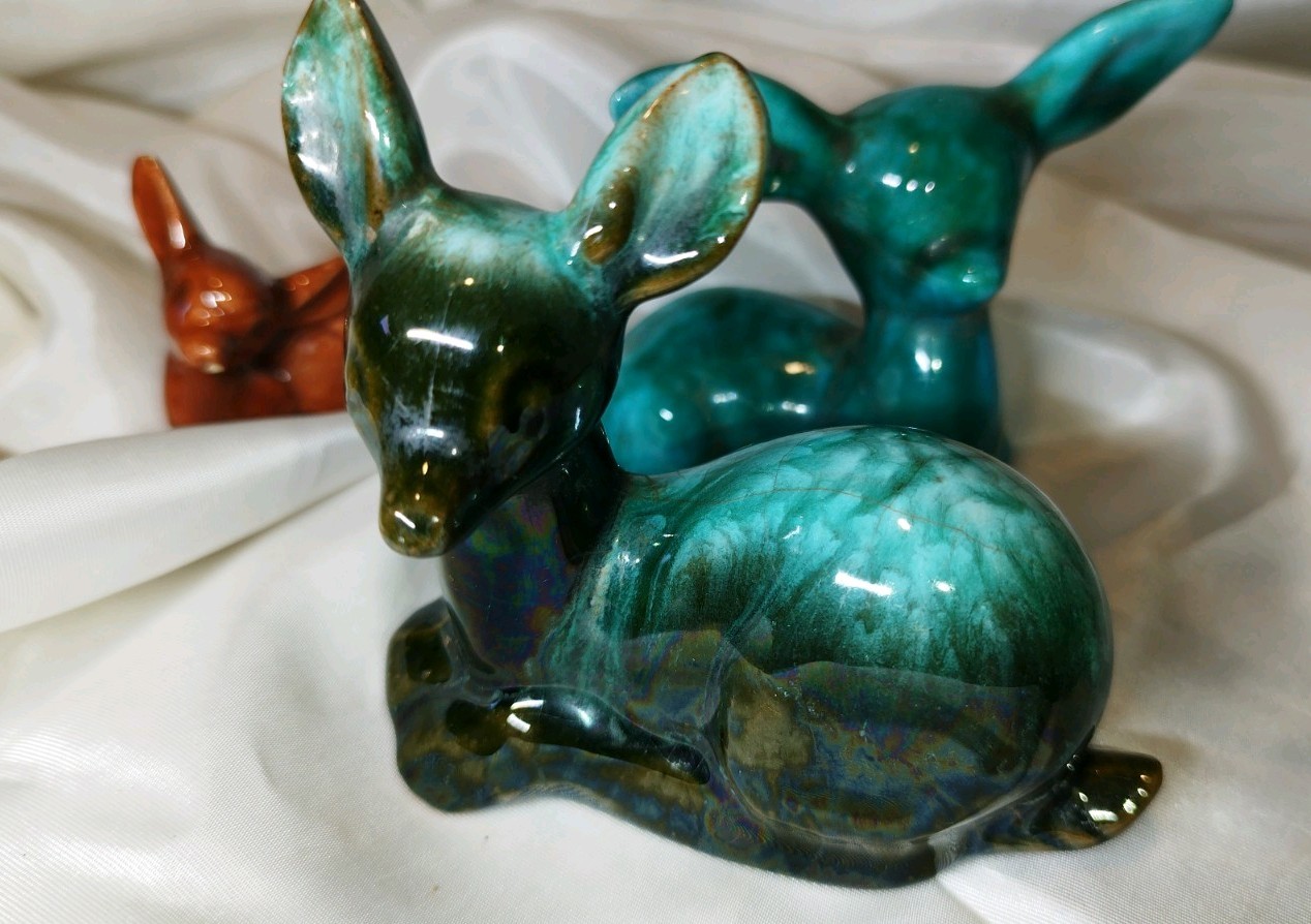 Vintage Mid Century Ceramic Deer Fawn Figurine Lot Blue Mountain Anglia Japan Vintage Mid Century Ceramic Deer Fawn Figurine Lot Blue Mountain Anglia Japan