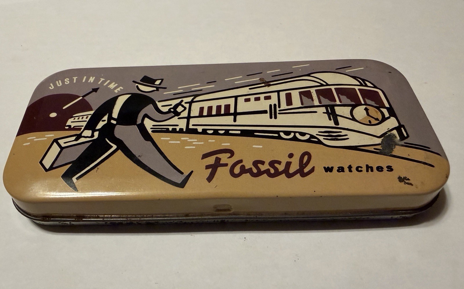 Vintage Fossil Watch Tin Just In Time Box Metal Case Only 1991