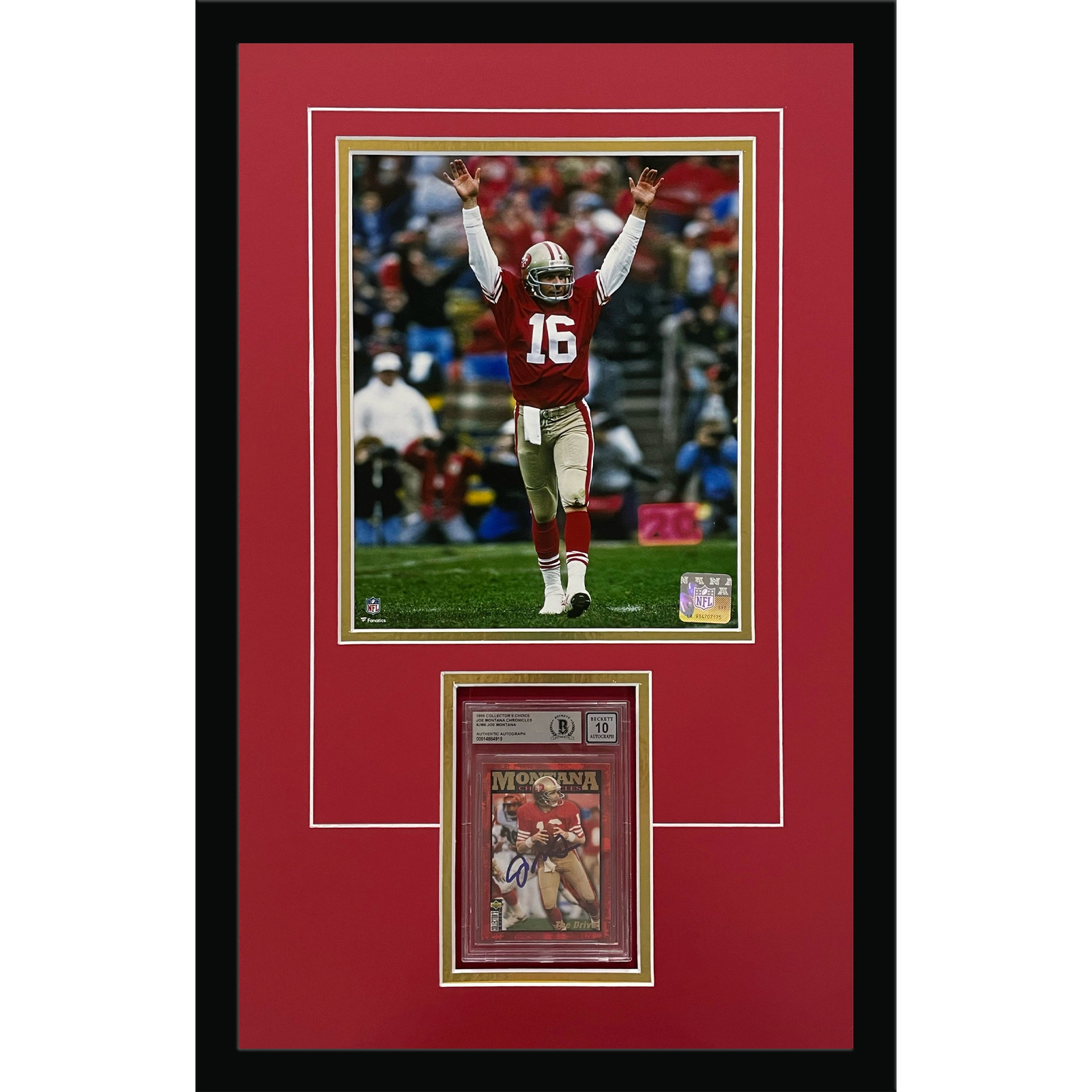 Joe Montana Autographed Football Card Deluxe Framed with San Francisco 49ers 8x1 Joe Montana Autographed Football Card Deluxe Framed with San Francisco 49ers 8x1