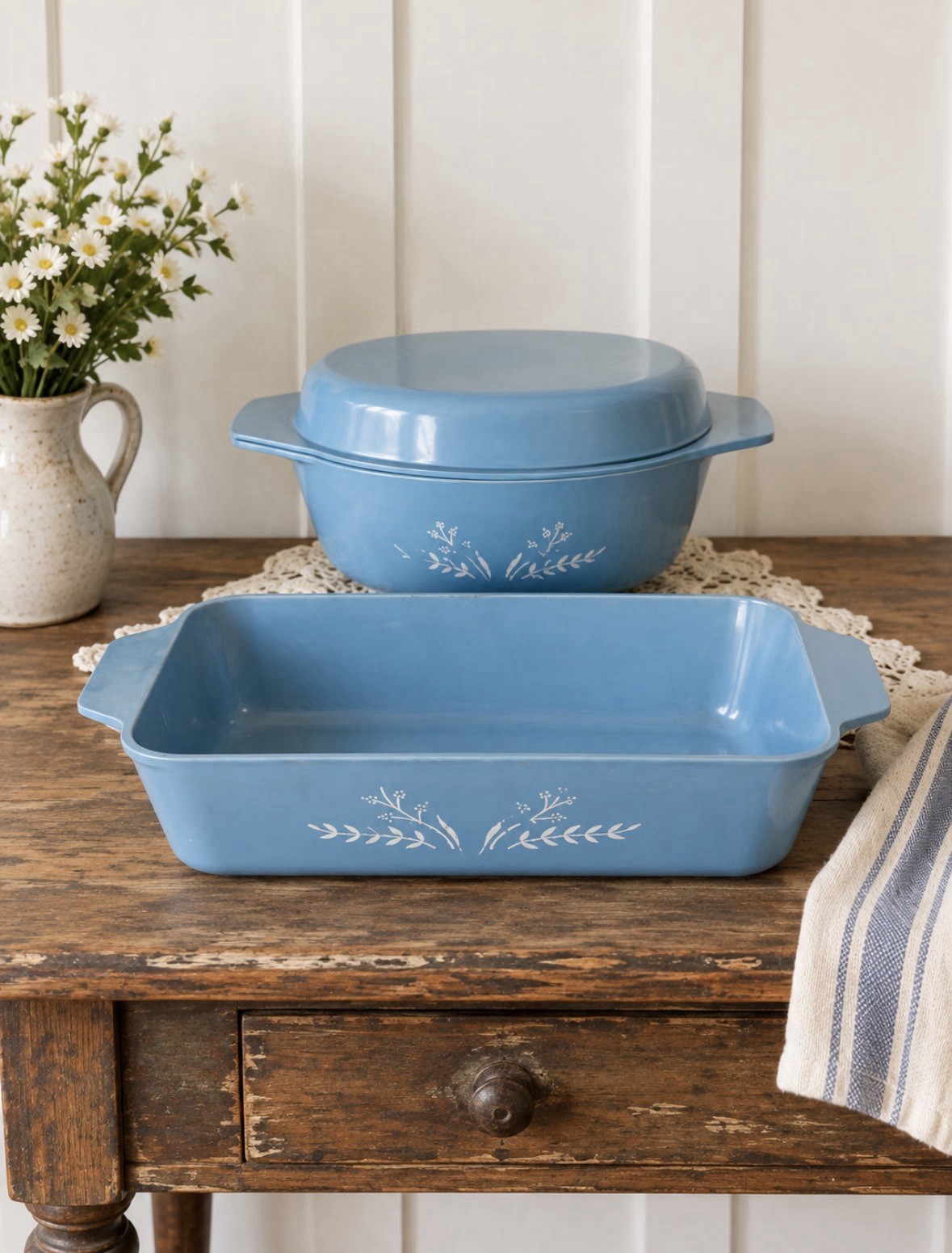 RARE VTG Tupperware Ultra 21 Pastel Blue 3 Piece Ovenware Casserole Loaf Pan Set