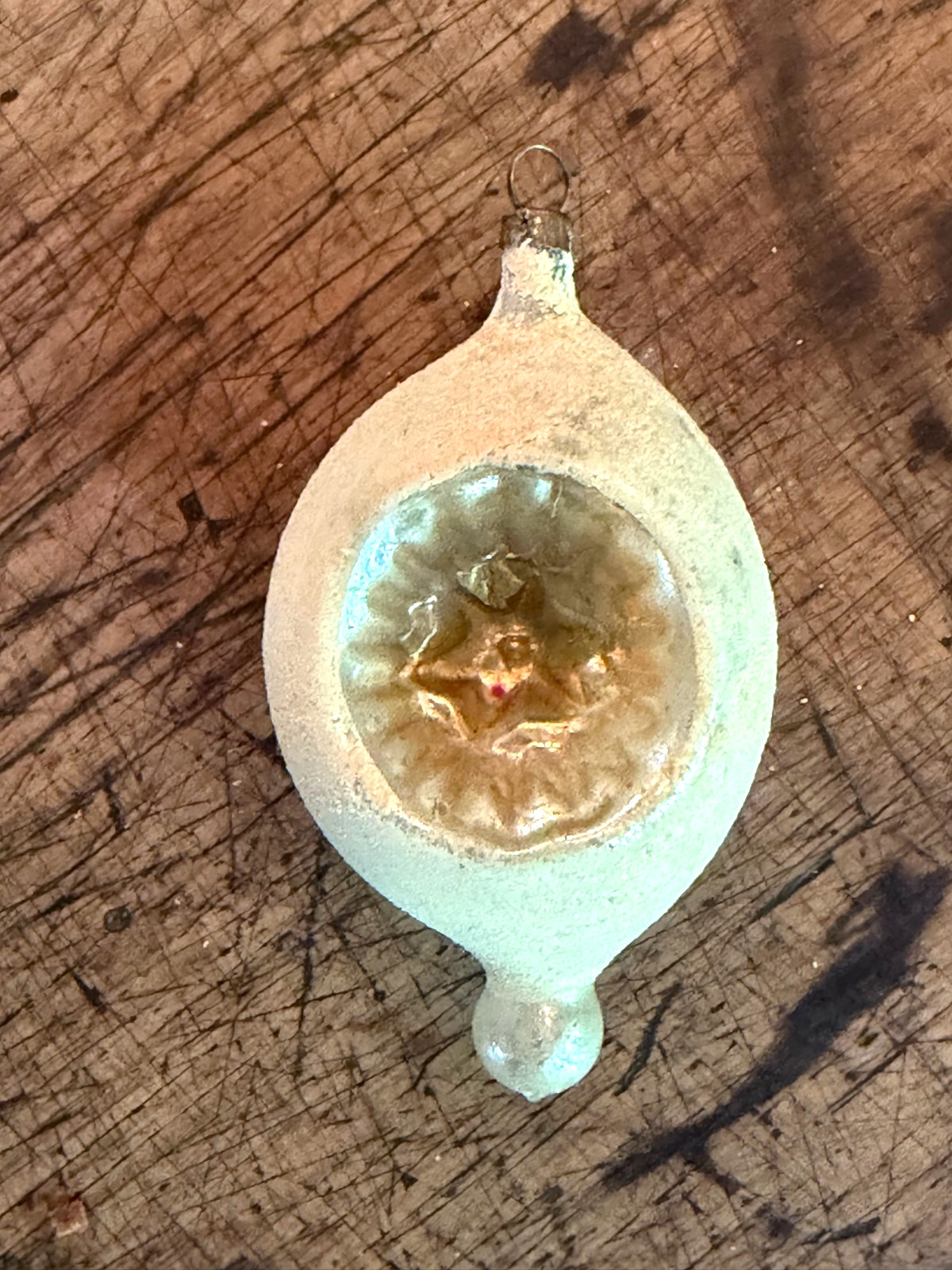 Antique 1920's German glass Christmas ornament ovoid sugared indent reflector Antique 1920's German glass Christmas ornament ovoid sugared indent reflector