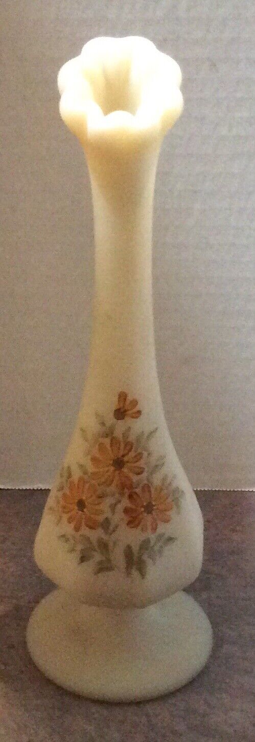 Vintage Fenton Glass Satin Custard Bud Vase 7.5\
