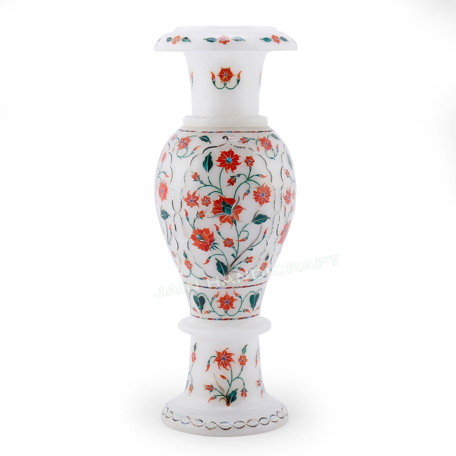 15\'\' white Marble vase pot Inlay Pietra Dura malachite green onax decor home