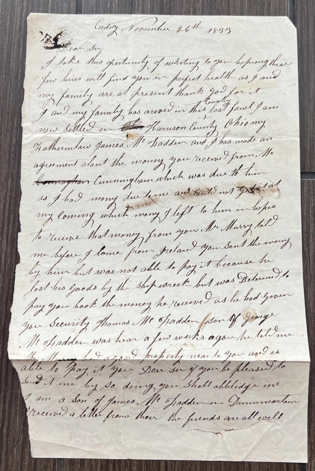 Antique 1833 Handwritten Cursive Personal Letter Ephemera