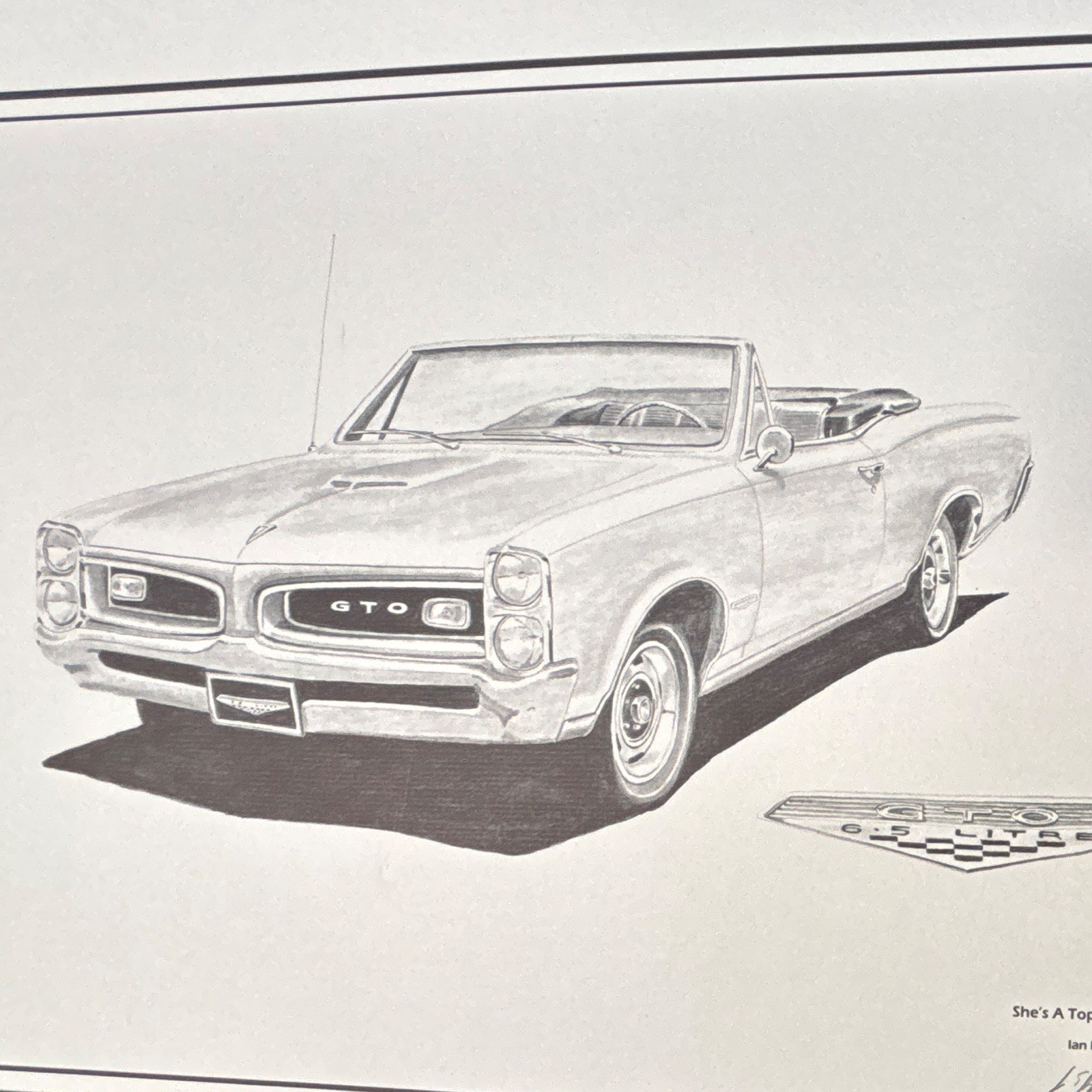 Vintage GTO 1965 Pontiac GTO Print Drawing Print Front View GTO Convertible Nice