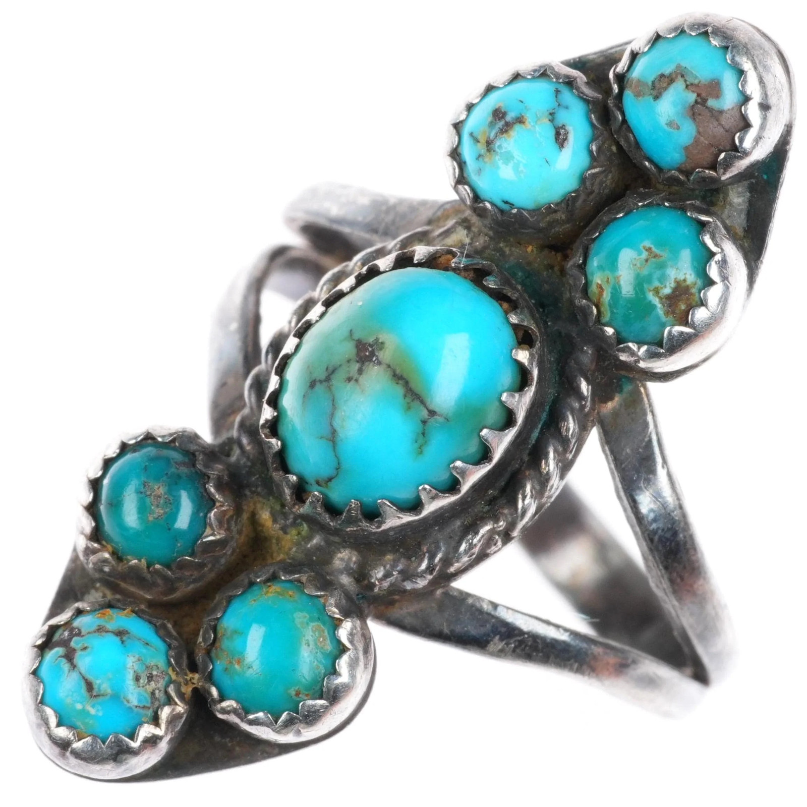 sz7 vintage Navajo sterling silver high grade turquoise cluster ring sz7 vintage Navajo sterling silver high grade turquoise cluster ring
