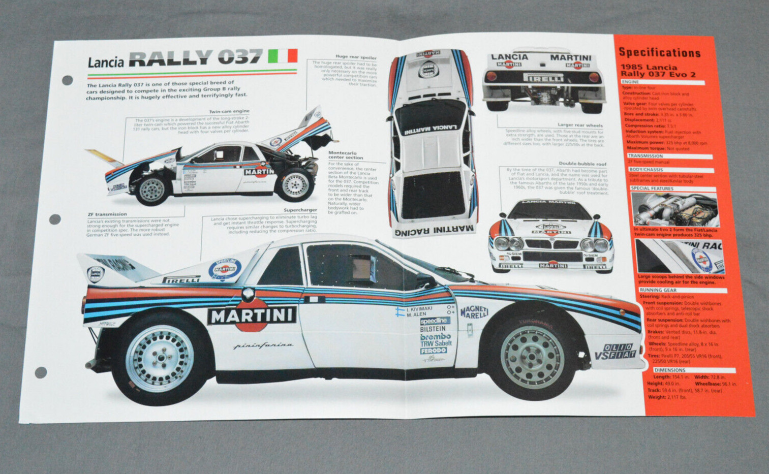 1982-1985 LANCIA RALLY 037 (Evo 2) Race Car SPEC SHEET BROCHURE PHOTO BOOKLET
