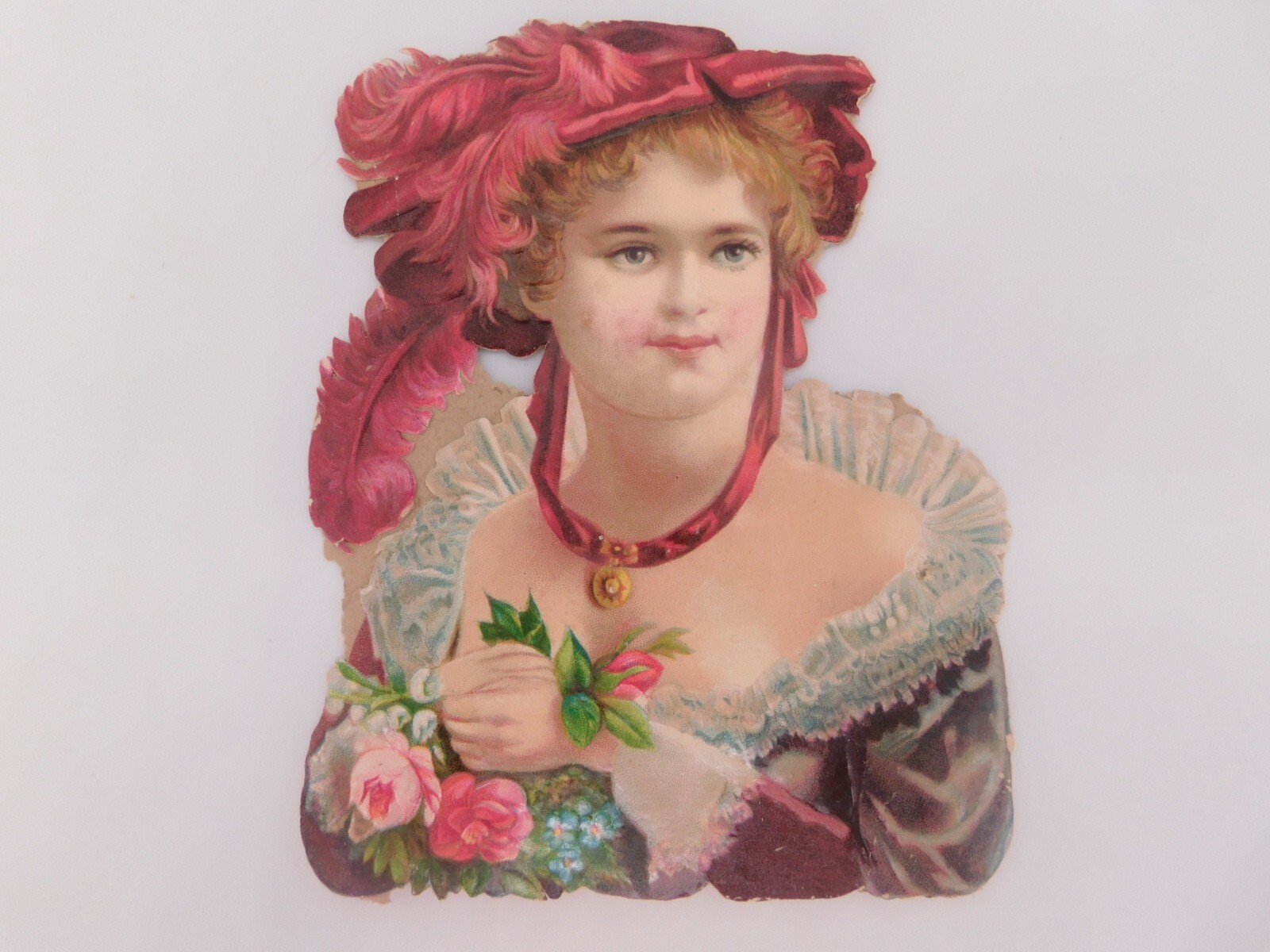 Vintage 1880's Die Cut Victorian Scrap Pretty Lady with Hat V495