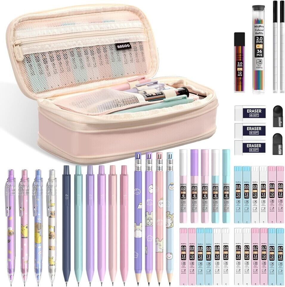 47PCS Aesthetic School Supplies in Big Capacity Pen Case, Cute Pastel Mechanical