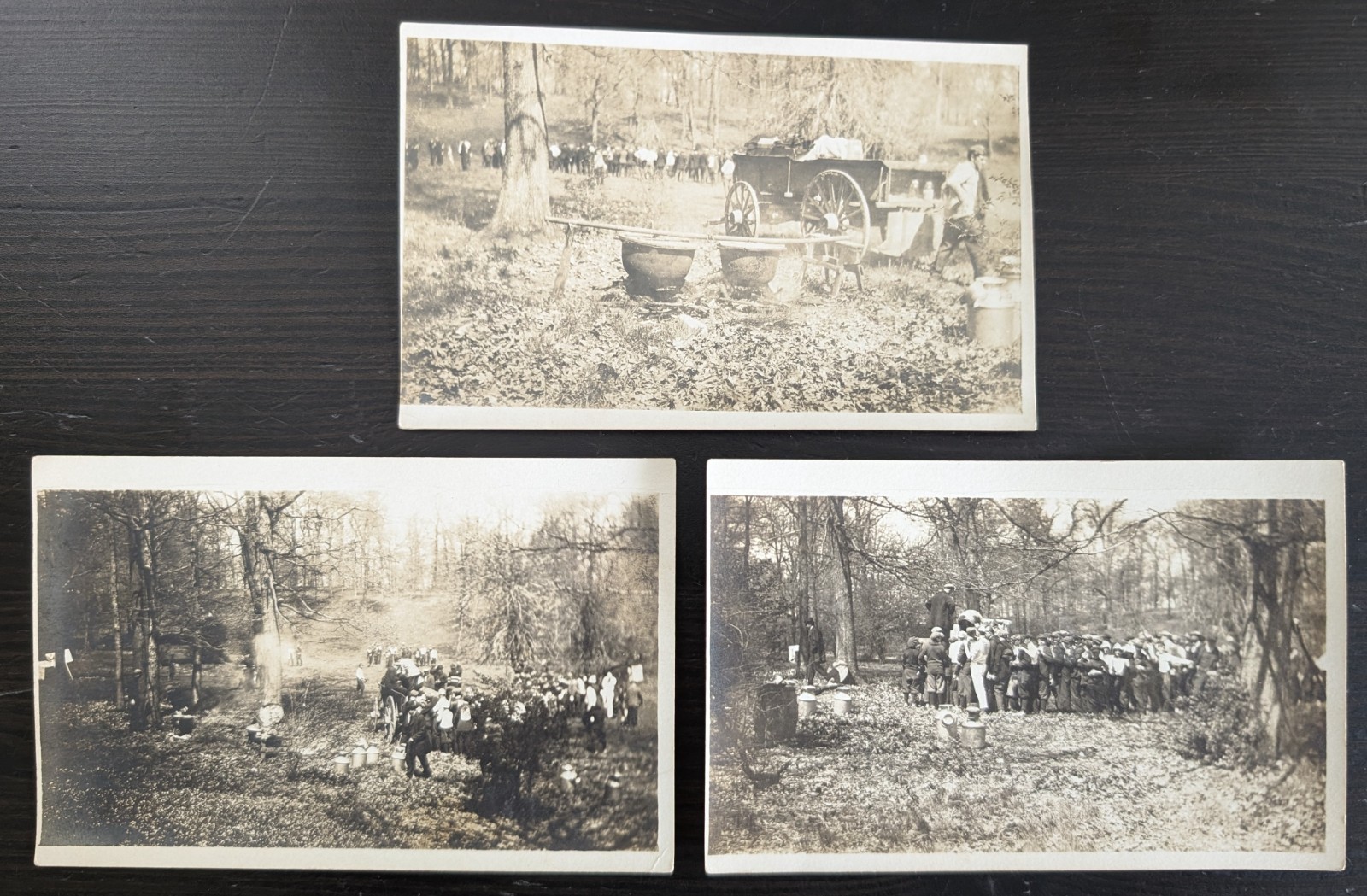 RPPC Rural Gathering Boiling Kettles Milk Cans Picnic Set of 3 Photo Postcards