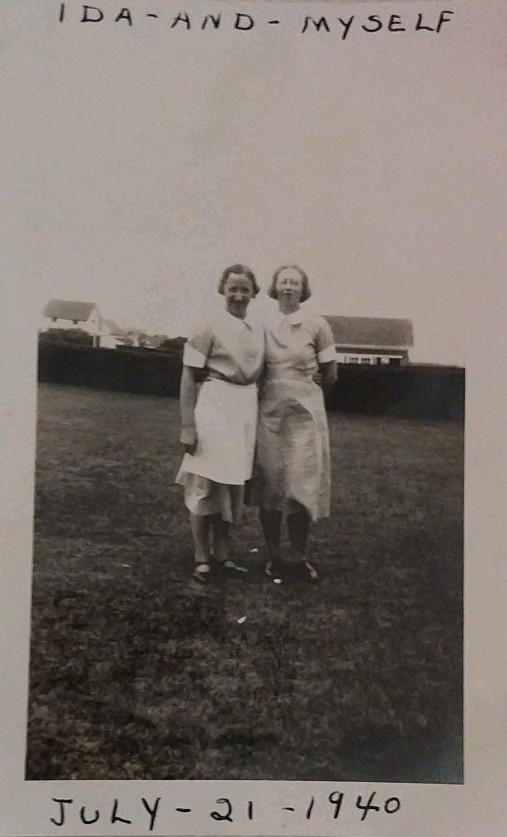 Vintage 1940 Photo Two Women Nurse Uniforms Ida And Myself Handwritten Date OOAK