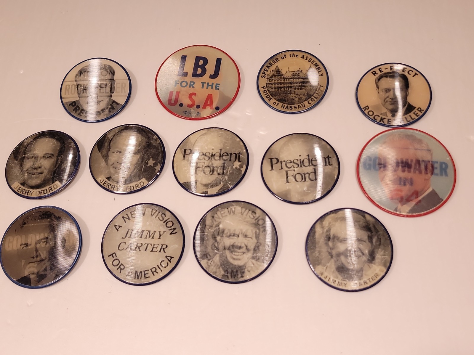 Lot of Vintage Flicker Lenticular Political Campaign Pins Ford Nixon Carter Lbj Lot of Vintage Flicker Lenticular Political Campaign Pins Ford Nixon Carter Lbj