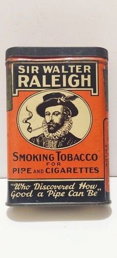 RARE Sir Walter Raleigh Smoking Tobacco, Empty Pocket Tin, 2nd Variety Recessed