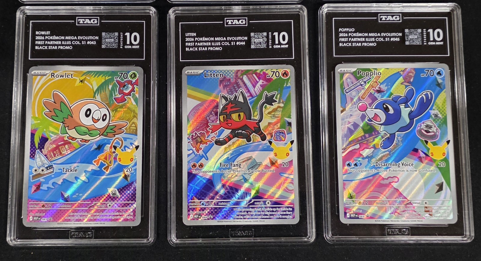 First Partner Illustration Pokémon Promo Set w Rowlet Litten Popplio TAG 10 PSA