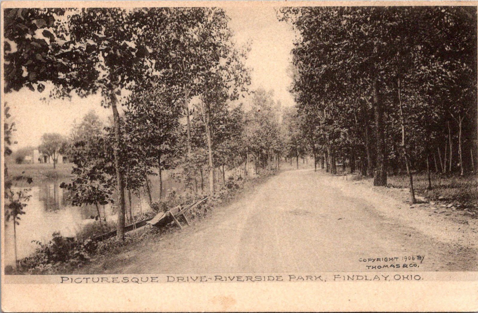 Picturesque Drive-Riverside Park Findlay OH Copyright 1906 Vintage Postcard TPQ1