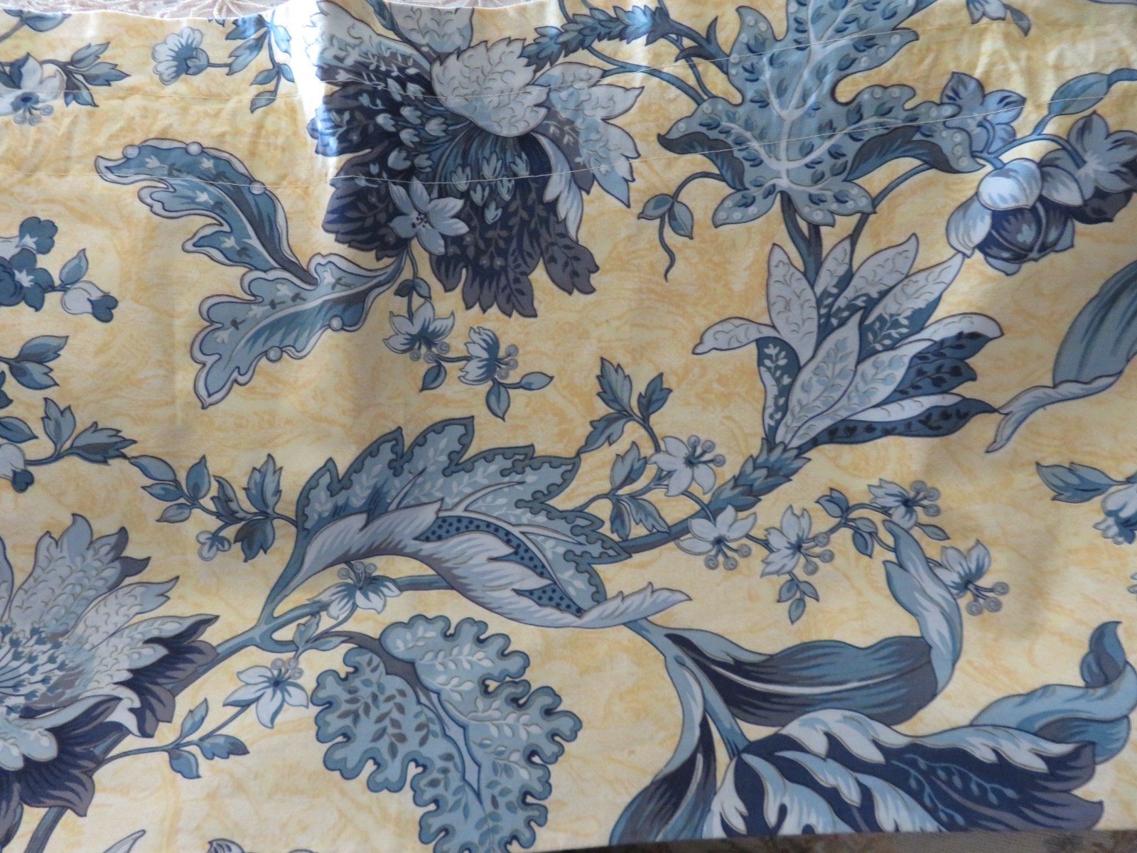 Pair Vintage English Floral on French Country Yellow Drapes Schumacher Style