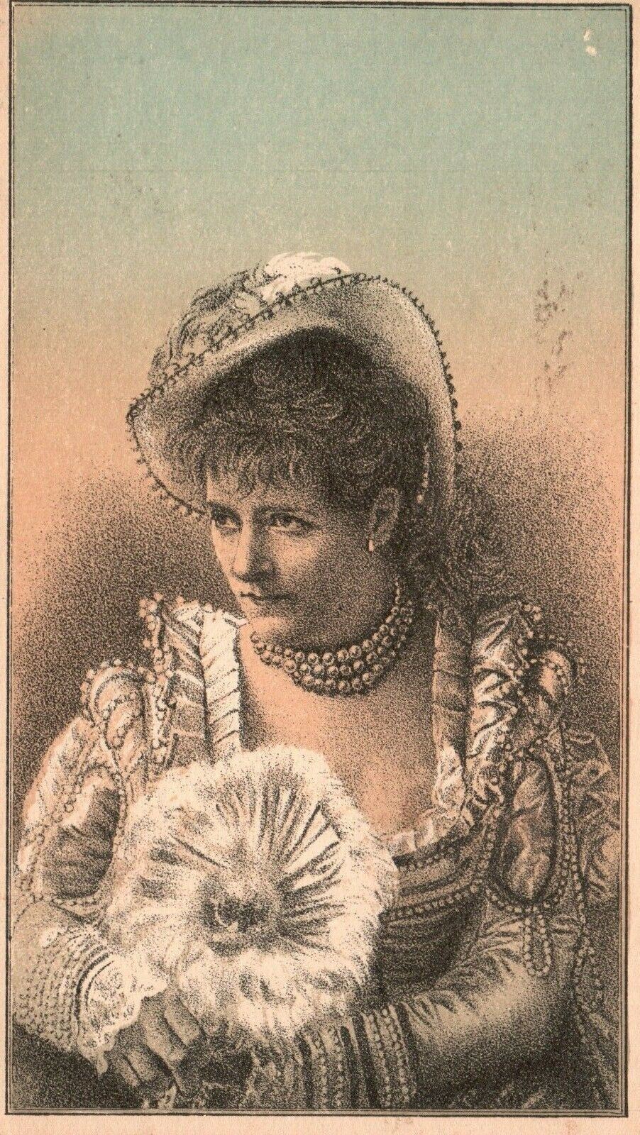 1880s-90s Woman In Victorian White Dress Flower Sitting for Portrait Trade Card 1880s-90s Woman In Victorian White Dress Flower Sitting for Portrait Trade Card