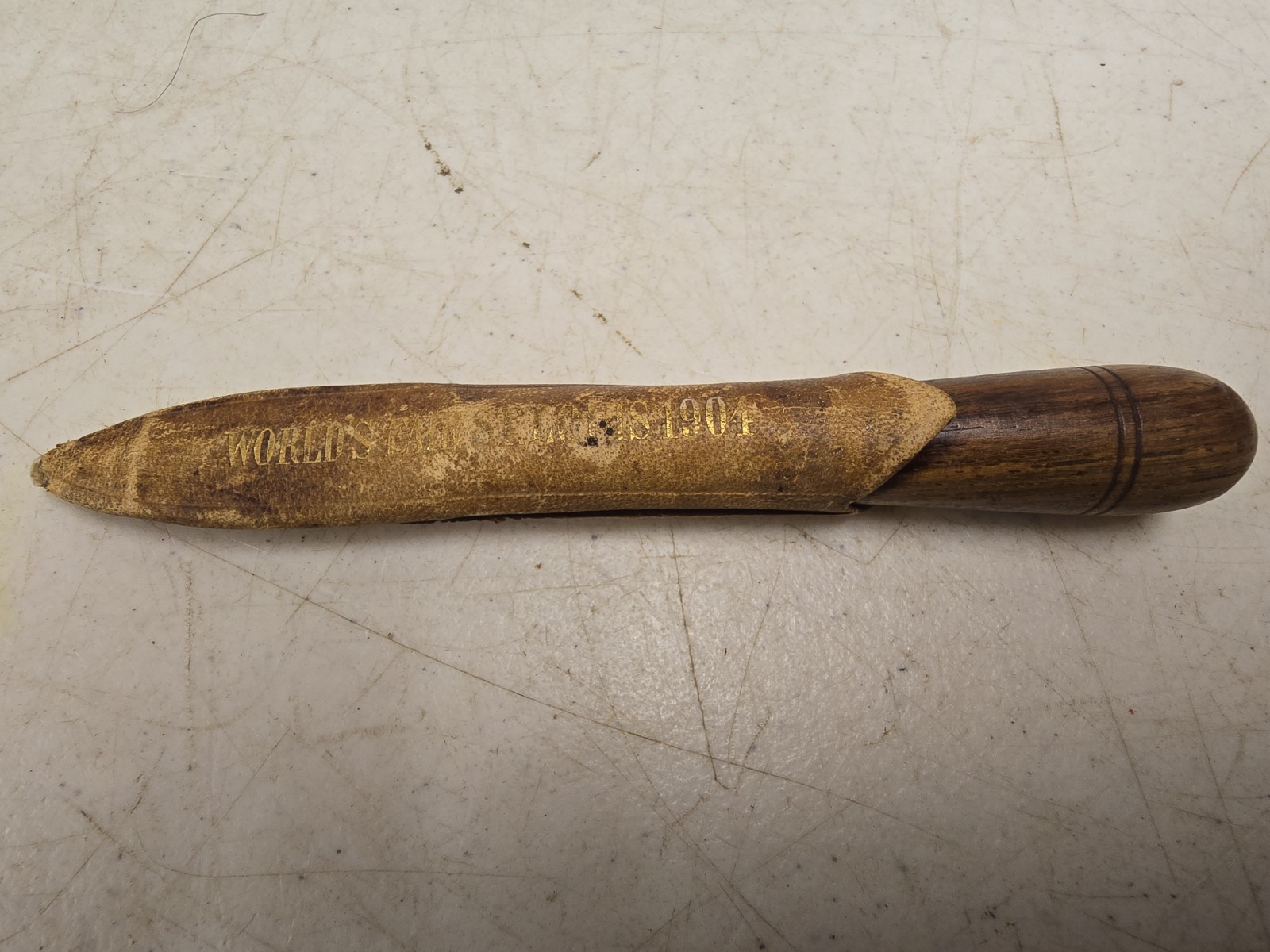 Antique 1904 Worlds Fair St Louis  Souvenir Woodworking Awl Gouge Leather Case