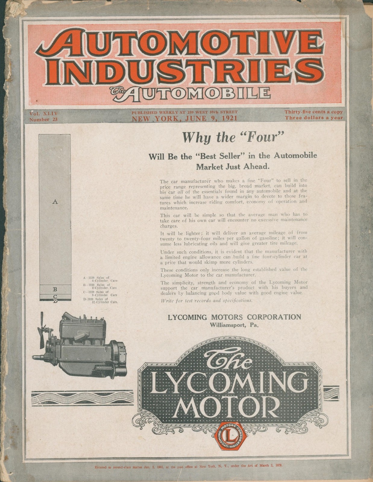 1921 Automotive Industries Magazine Journal Ads Articles Photos Lycoming Motor