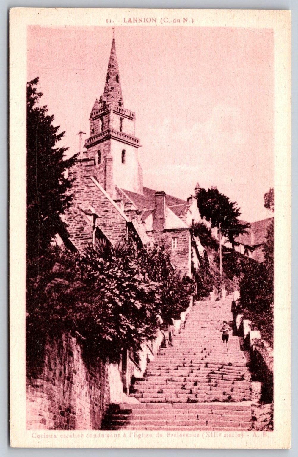 Lannion Brélévenez Church Steps France Antique Postcard Corollon F457