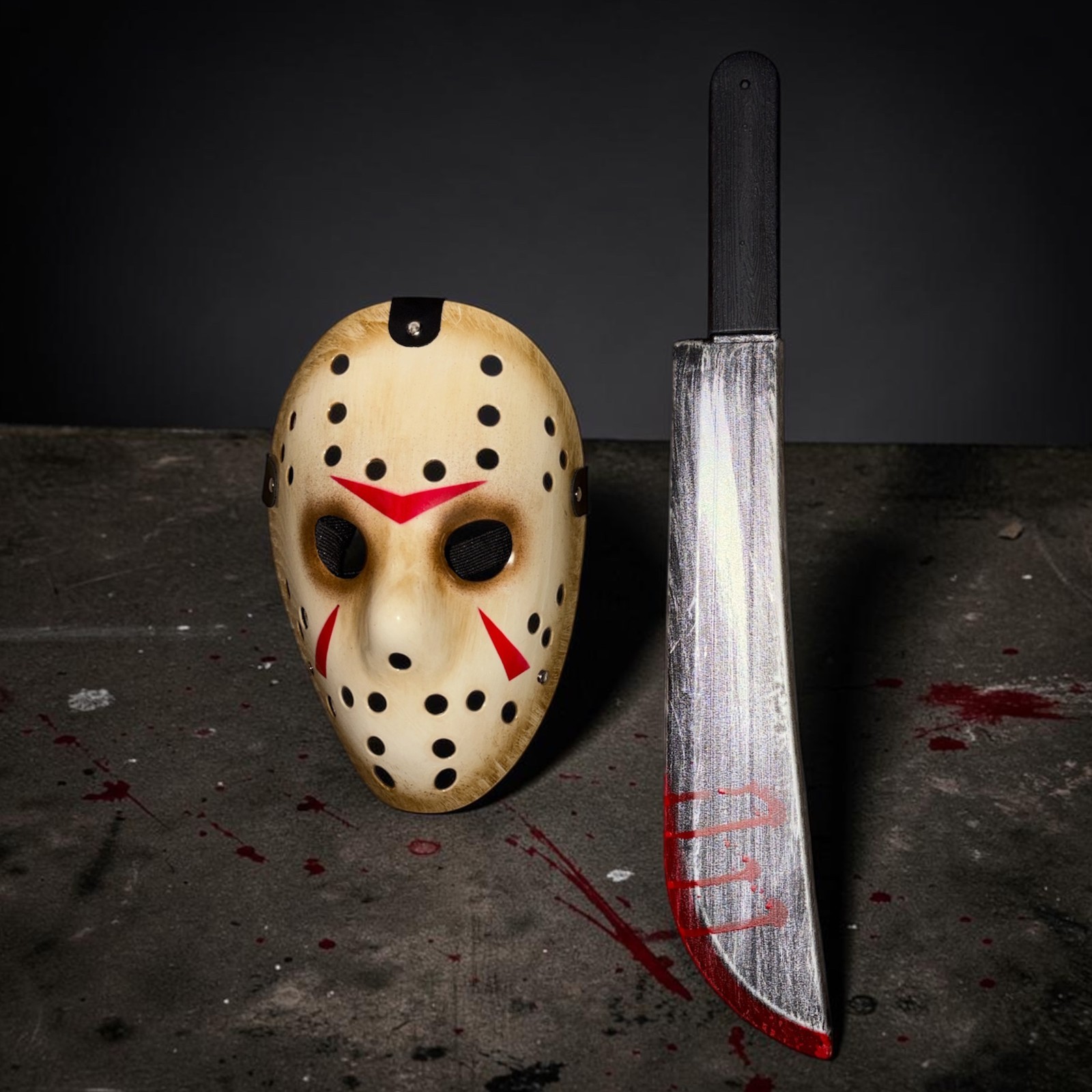 Jason Voorhees Mask + Knife 2 Pcs Set - Halloween Scary Horror Cosplay Costume