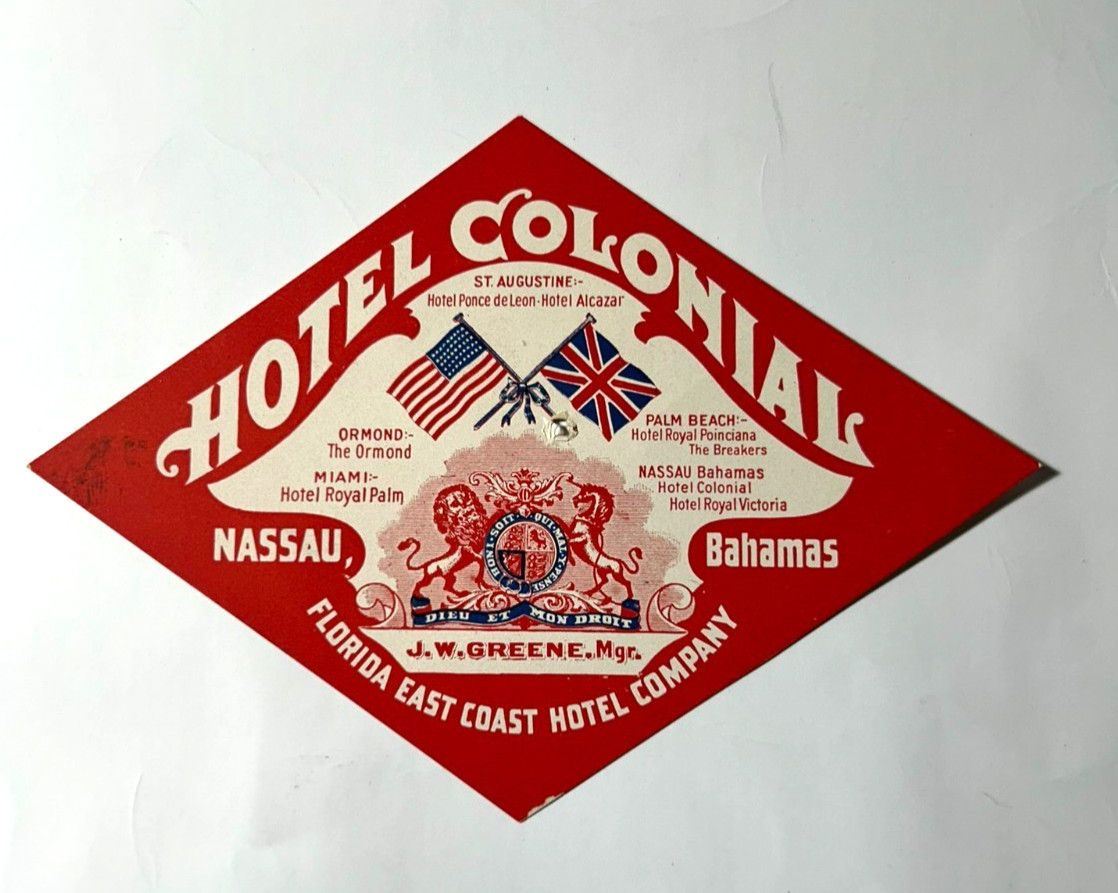 Vintage British Colonial Hotel ~NASSAU BAHAMAS~ Luggage Label Vintage British Colonial Hotel ~NASSAU BAHAMAS~ Luggage Label
