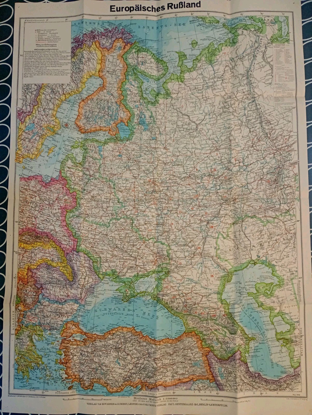 Original 1942 World War 2 German Military Issue Reference Map Of European Russia