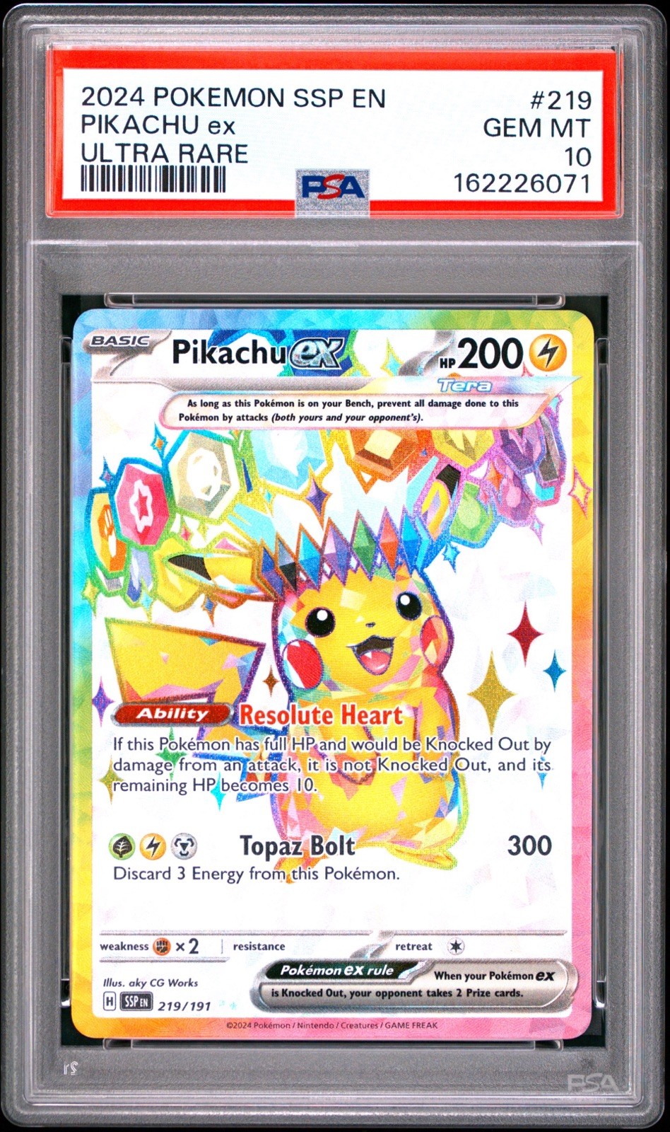 Pokemon Cards - PSA 10 Pikachu Ex 219/191 - Surging Sparks UR - GEM MT - PSA10
