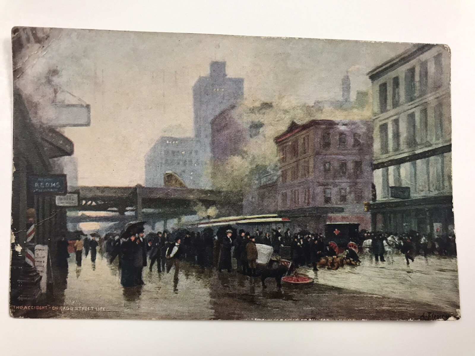 vintage 1911 the accident chicago street life undivided back postcard