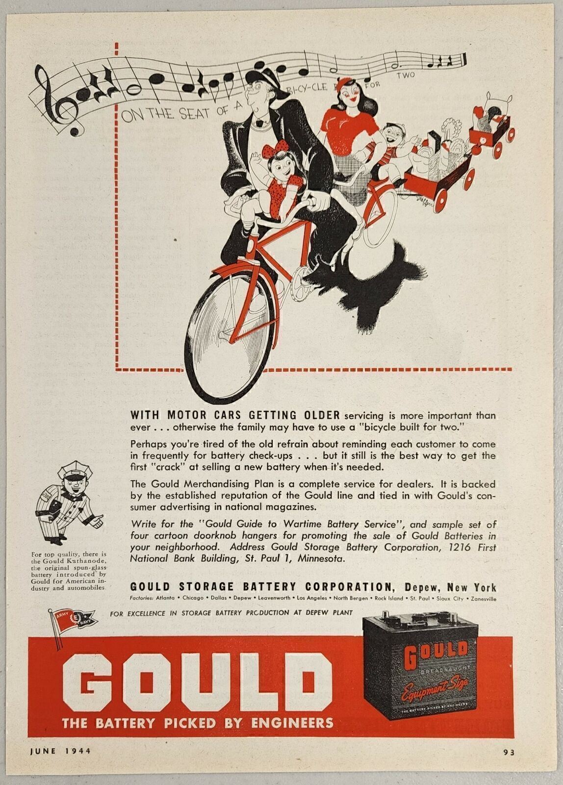 1944 Print Ad Gould Storage Battery Corp Auto Batteries Depew,New York