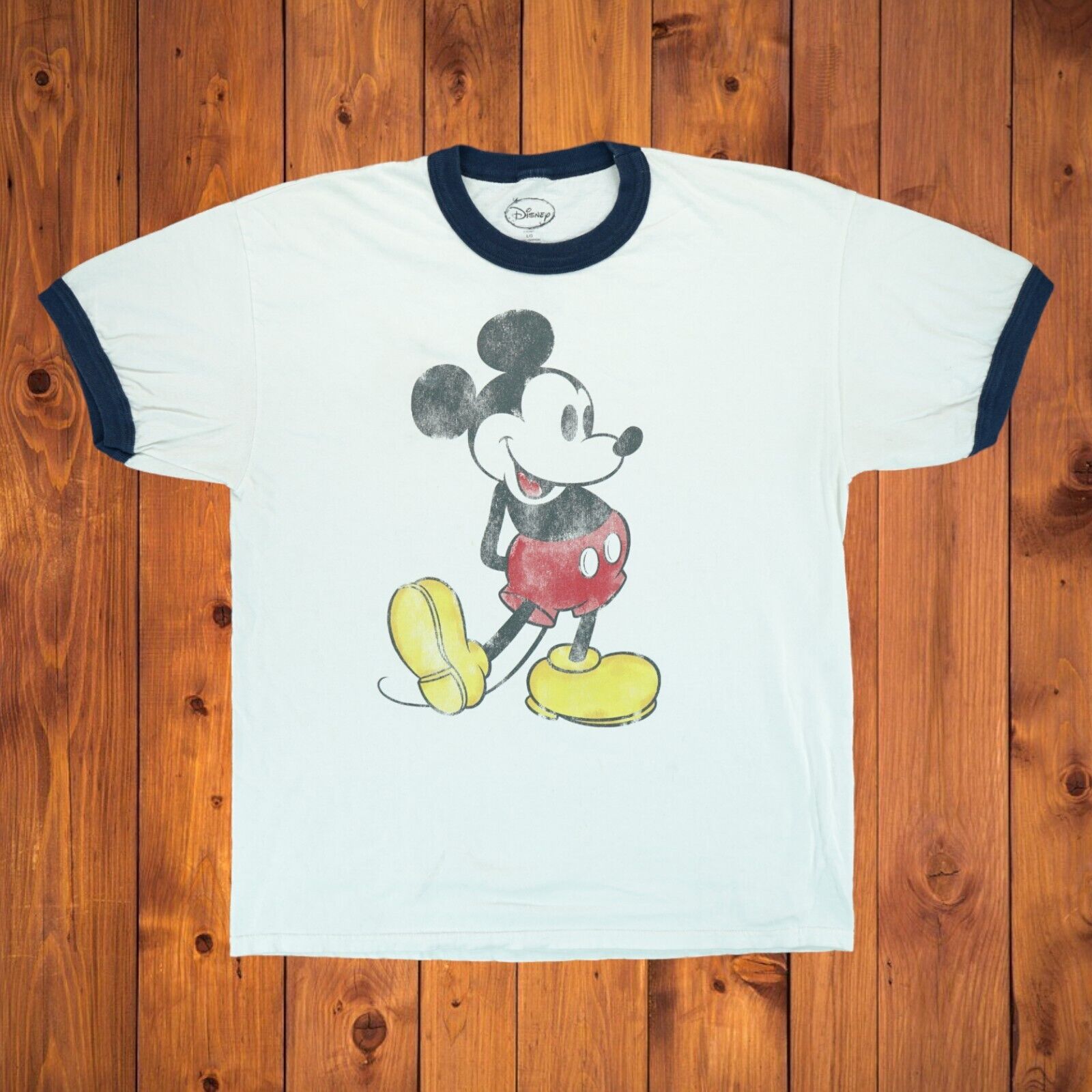 Vintage 80s Mickey Mouse Ringer T-Shirt Disney Size Large