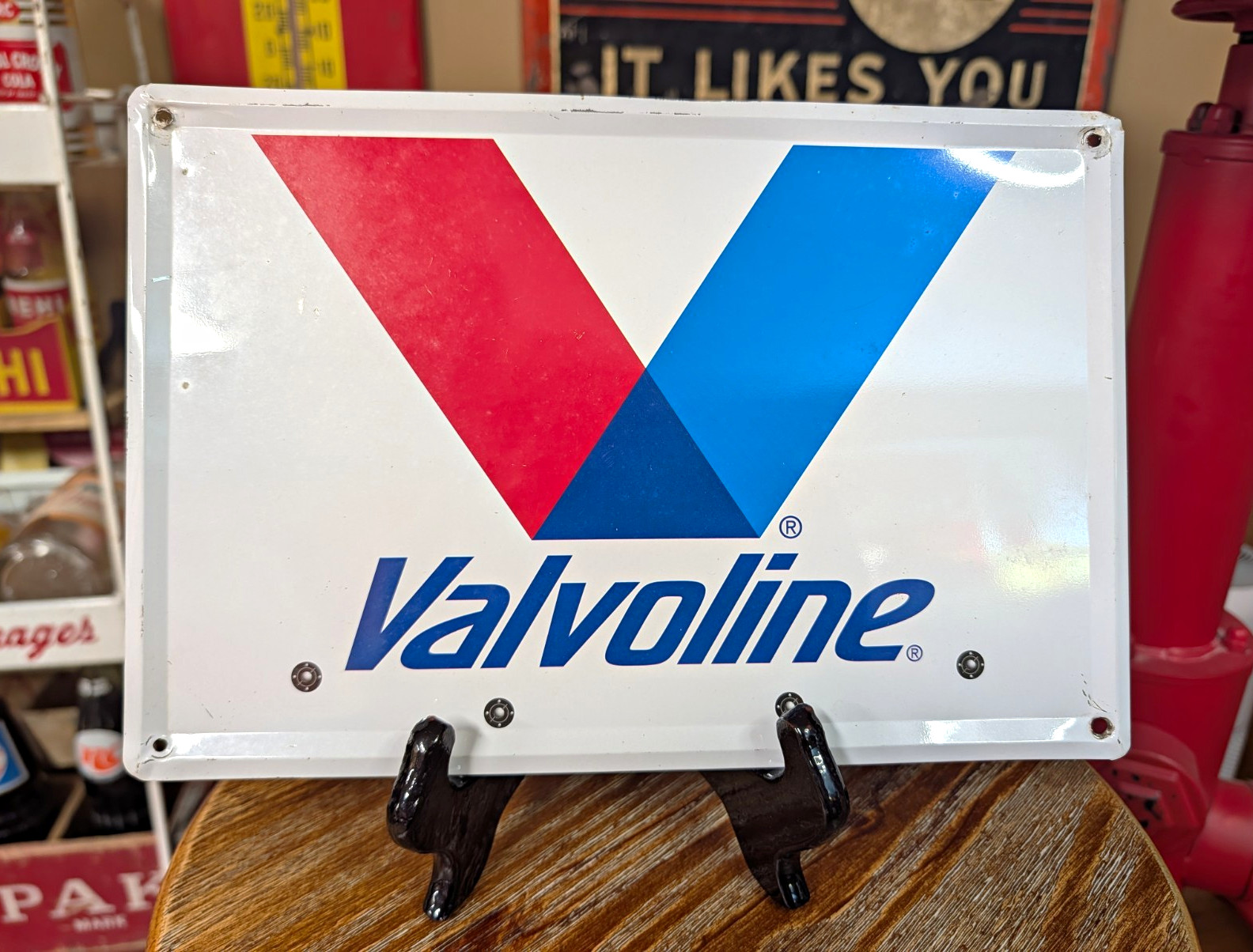 Valvoline Gas & Oil Advertising Sign White Red Blue V Logo
