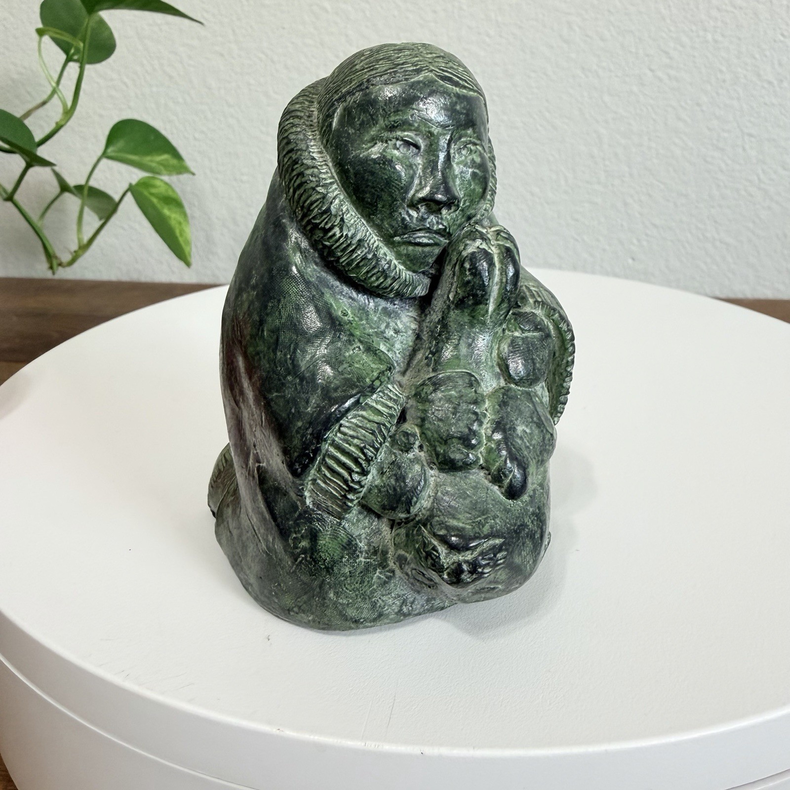 Vintage A Wolf Original Carved Eskimo Adult Holding Seal Handmade in Canada