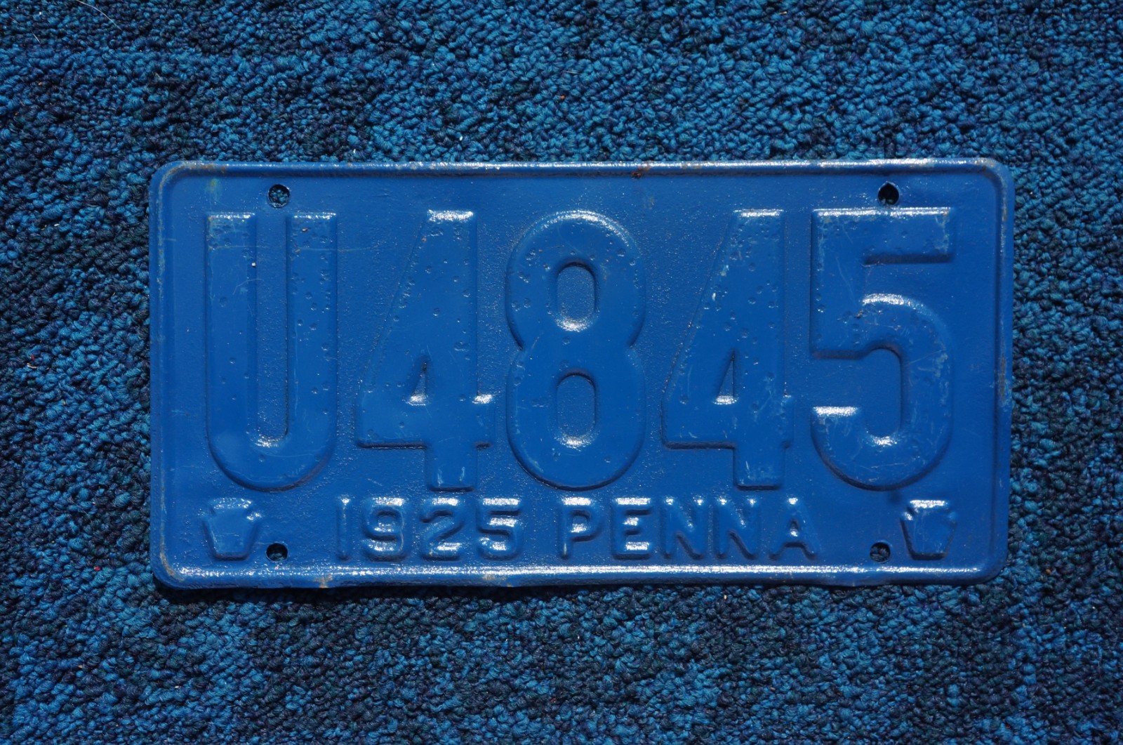 1925 Pennsylvania PENNA License Plate Vintage # U4845 Low Number