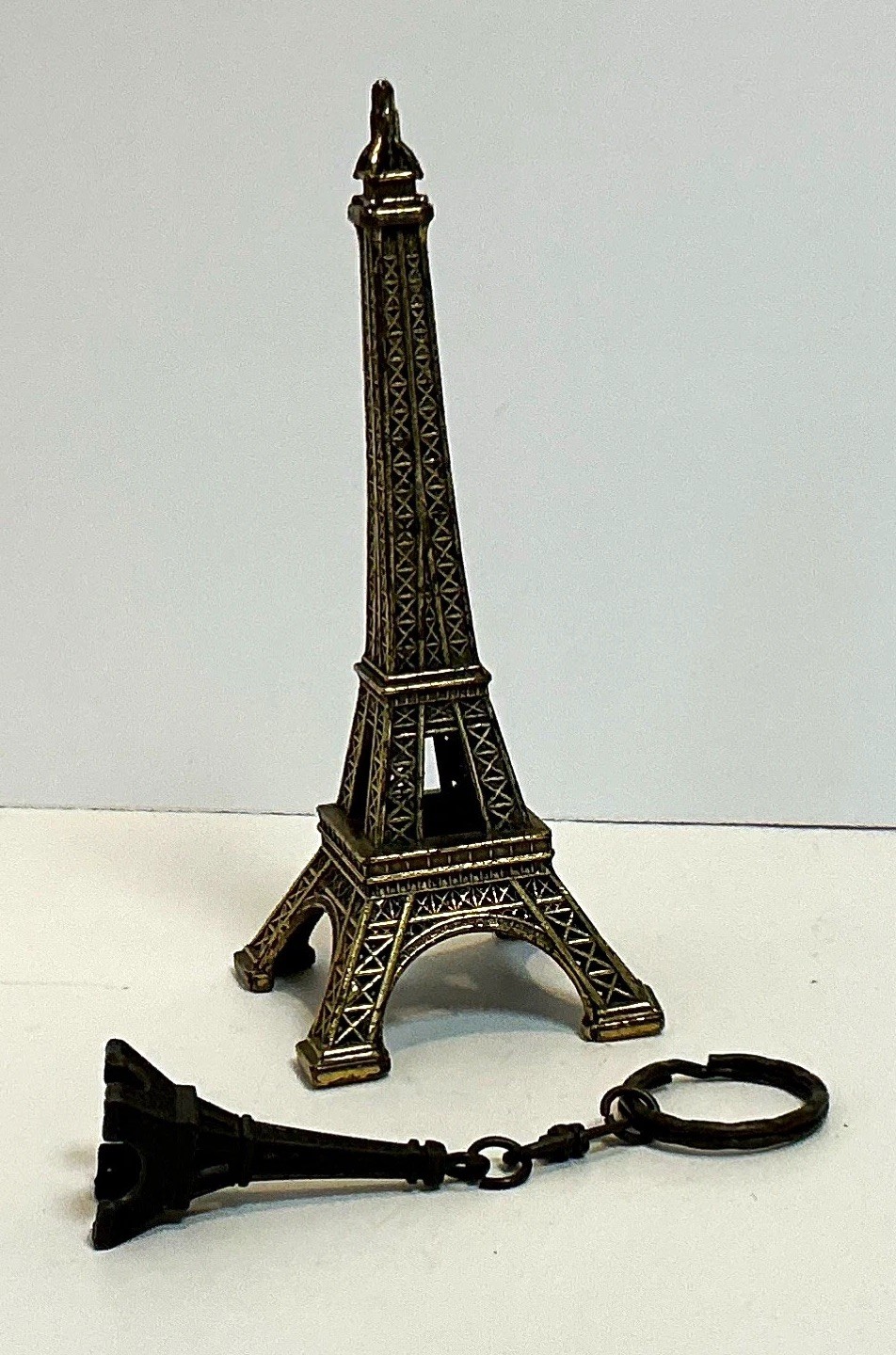 Paris France Eiffel Tower Souvenir Figurine and Keychain Set, Vintage, PO