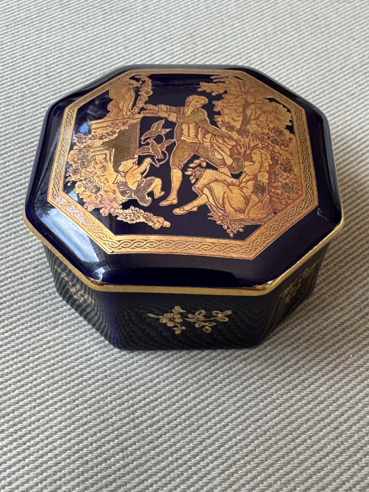 Vintage Limoges Castel France Porcelain Trinket Box Cobalt Blue and 22K Gold