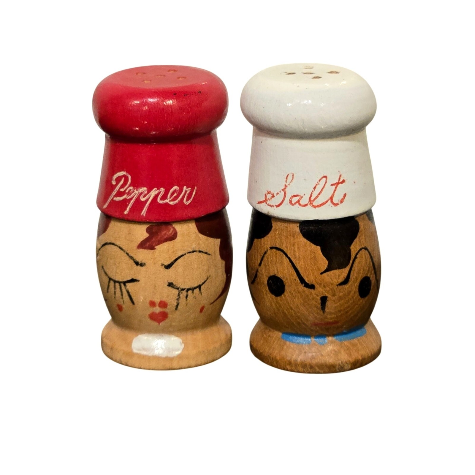 Vintage Wooden Chef Couple Salt Pepper Shakers Made in Japan Kitchen Decor Set