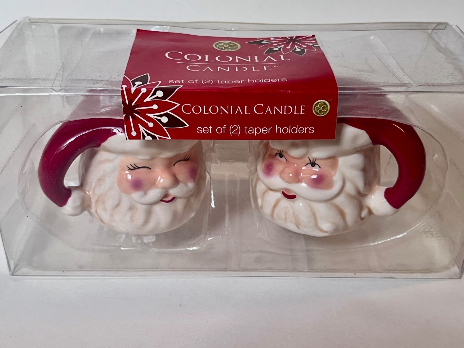 2011 Colonial Candle Vintage Santa Mug Style Taper Holders - Set of 2