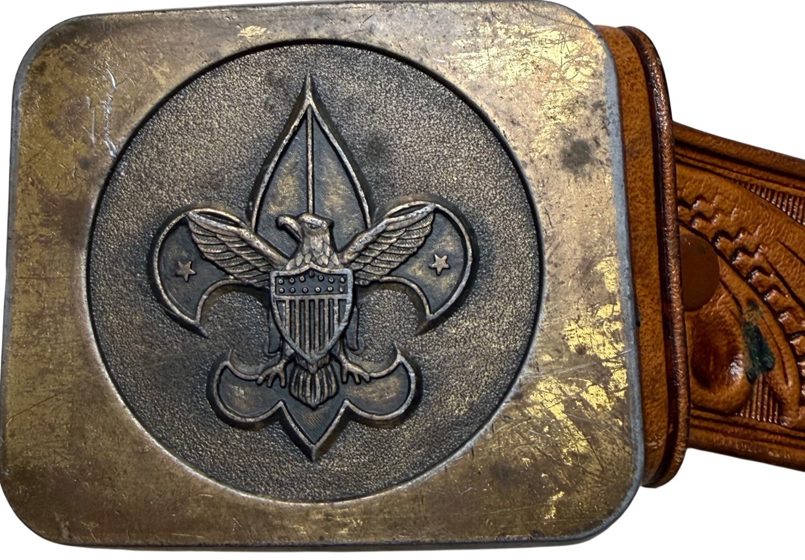 Vintage Boy Scouts Of America Brass Belt Buckle Ransburg Reservation Size 32 USA