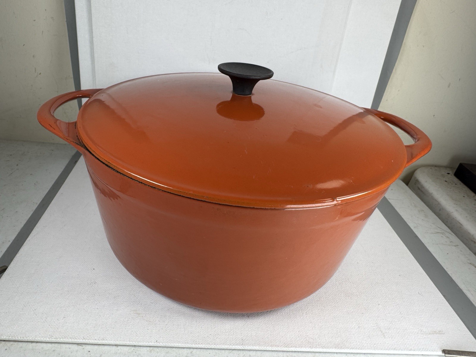 Vintage Cousances No 24 Enameled Cast Iron Dutch Oven Orange France 1960s RARE